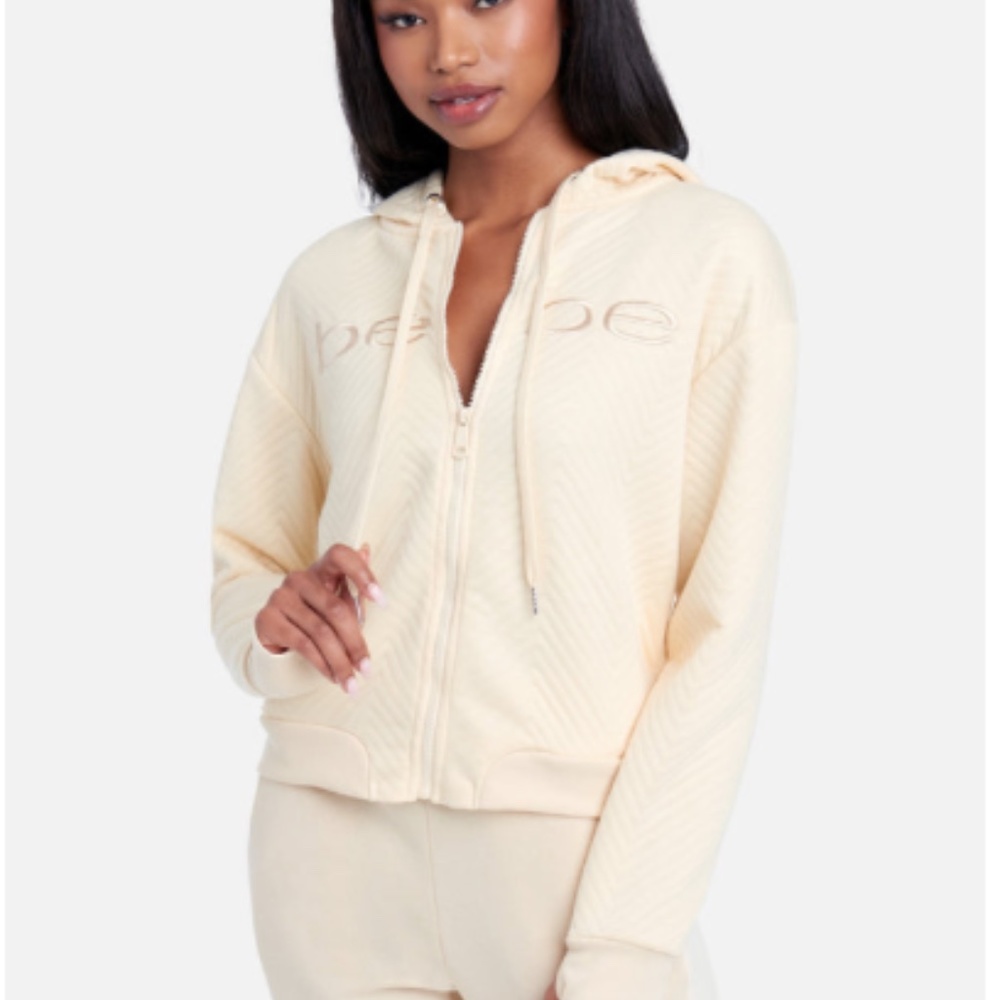Bebe Sport Logo Quilted Jacket Ivory BB2340B New With Tags $99